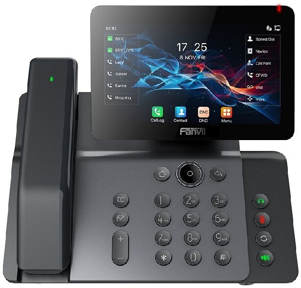 Fanvil V66 Pro Téléphone de bureau IP premium avec fonctions audio et vidéo, écran tactile pivotant, Bluetooth 5.4 et revêtement antimicrobien.
