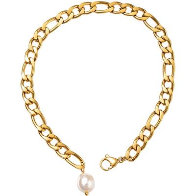 Fußkette mit Anhänger FIRETTI "Schmuck Geschenk Körperschmuck", gold (gelbgoldfarben, weip), Fußketten, Damen, Edelstahl Perlen, Edelstahl, Perlen, mit Süßwasserzuchtperle