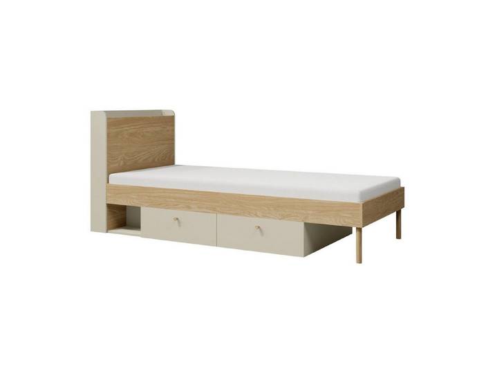 ROYAL24_MARKT Jugendbett Yuki Bett 94 cm mit 2 Schubladen und Regal-Kopfteil