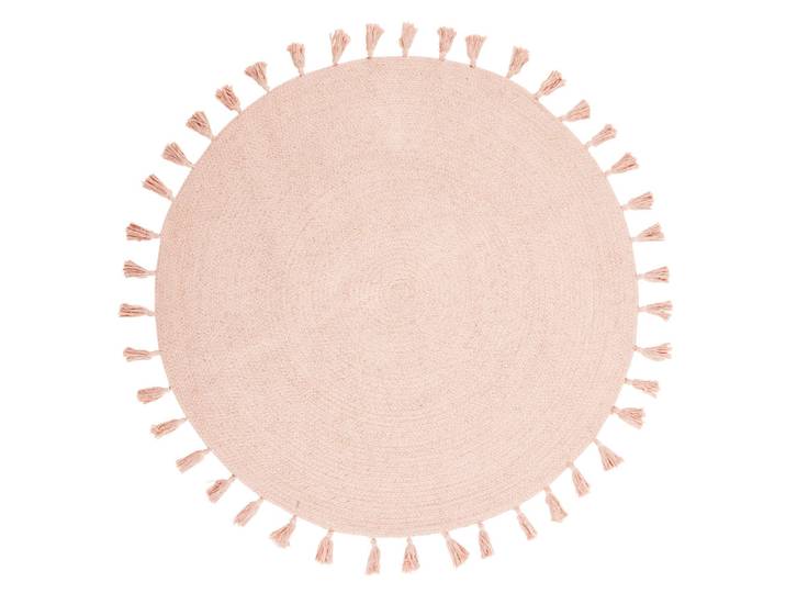 Runde teppich aus recycelter Baumwolle mit Quasten , rosa D.100