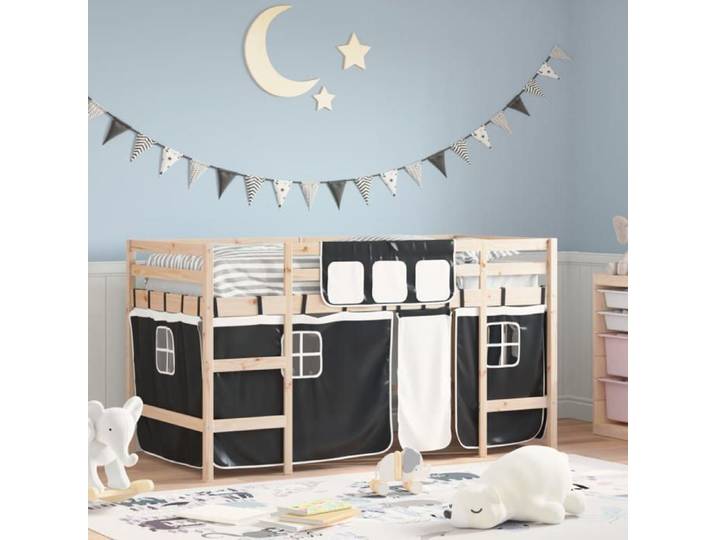 Lit Mezzanine Enfants et Rideaux Lit Surélevé pour Enfants avec Échelle Meuble de Rangement Chambre Moderne Blanc 3206955