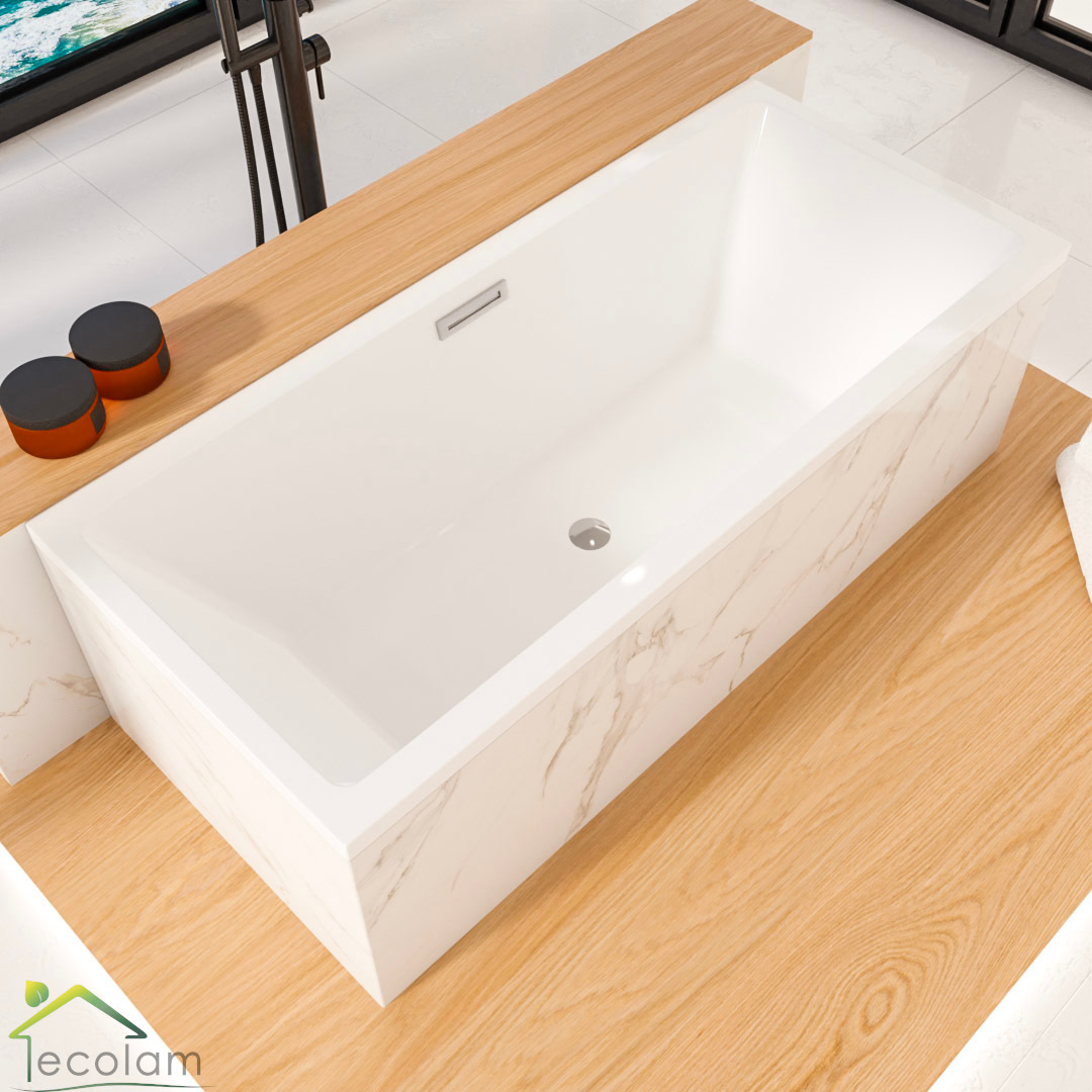 ECOLAM Badewanne Heaven Slim 170x75 cm niedriger Rand moderne Acrylwanne Rechteck Ablauf ClickClack TOP Qualiät