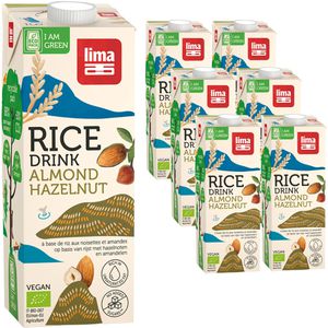 Lima Reisdrink Almond Hazelnut, BIO, ohne Zuckerzusatz, je 1 Liter, 6 Stück