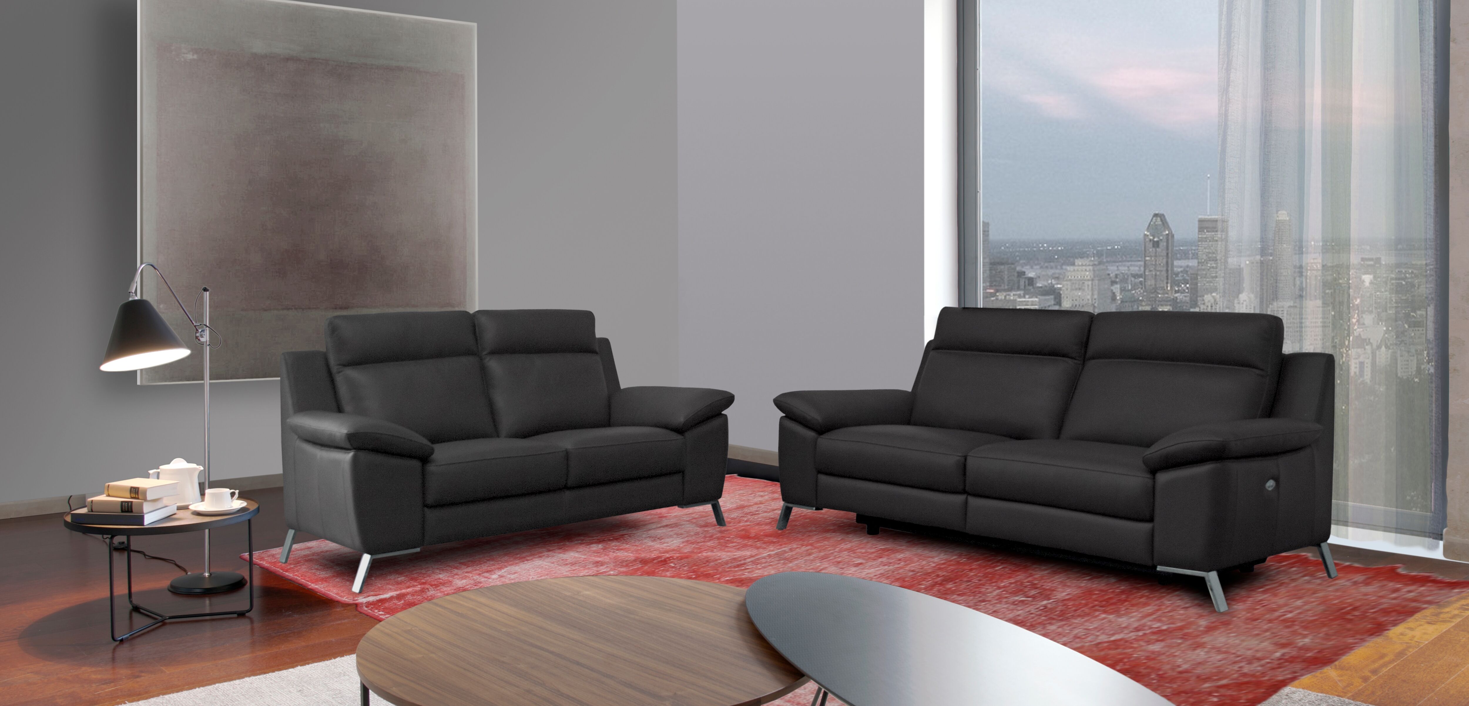 3-Sitzer CALIA ITALIA "Roby italienisches Designsofa mit exzellentem Sitzkomfort", grau (grigio scuro), B:214cm H:95cm T:96cm, Sofas, erstklassigem Lederbezug