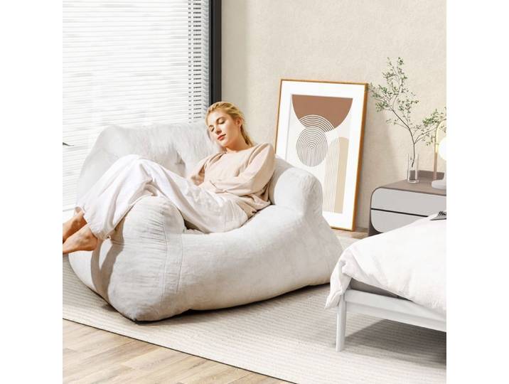 Fauteuil Pouf Poire Adulte Enfant - RELAX4LIFE - en Velours - Accoudoirs - Canapé Moelleux Ultra-Doux - Fond Antidérapant -Beige