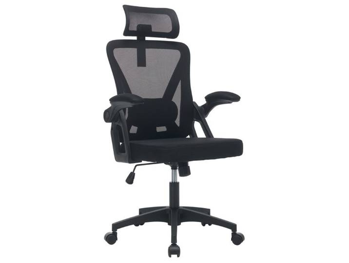 Chaise de bureau ergonomique en tissu maille appui lombaire réglable appui-tête réglable accoudoirs relevables noir