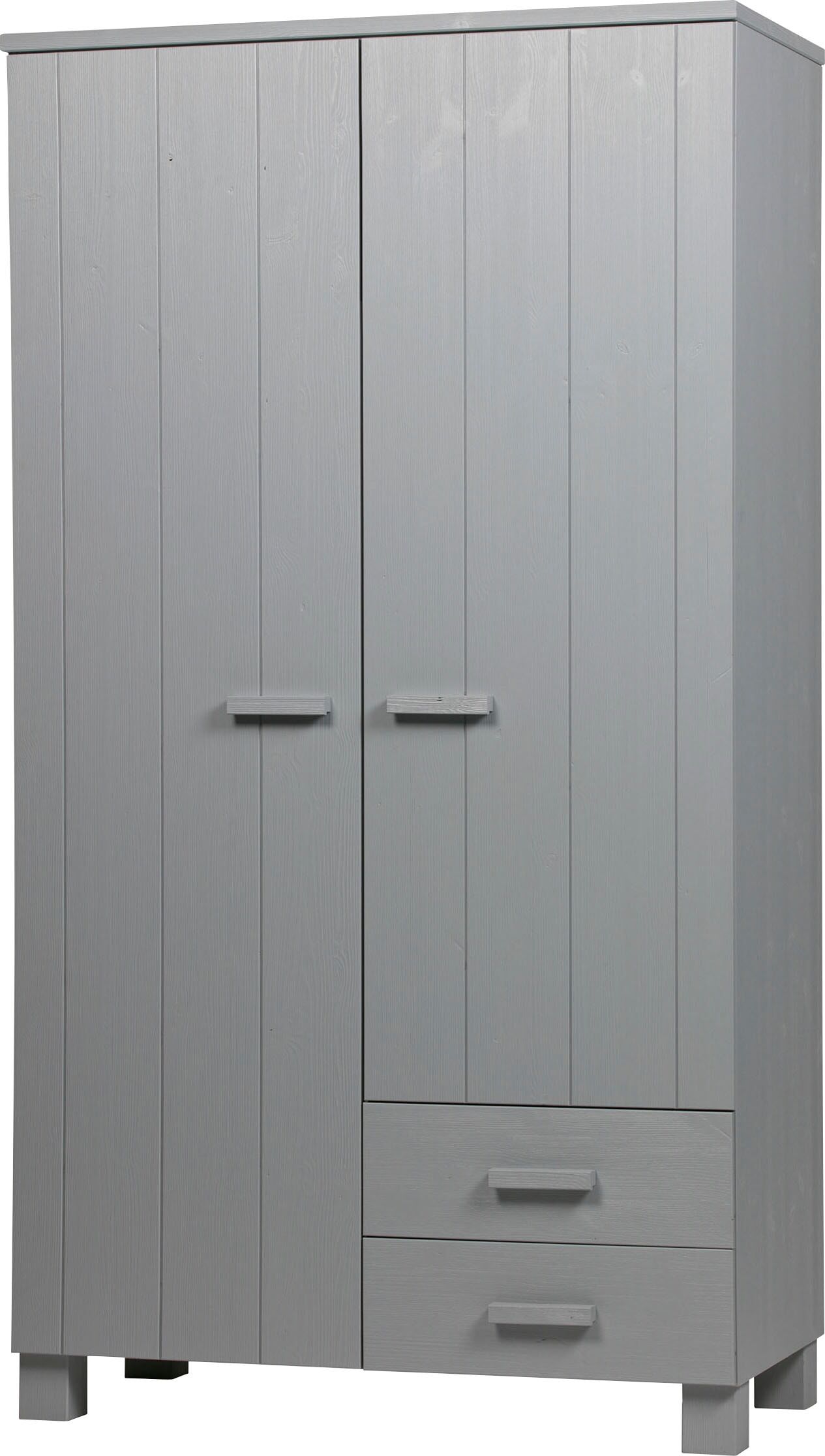 Garderobenschrank WOOOD "Dennis FSC-Kiefernholz gebürstet lackiert, H 202 x B 111 x T 55 cm", grau, B:111cm H:202cm T:55cm, Holzwerkstoff, Schränke, Garderobenschrank, Wandbefestigung empfohlen, mit Wasserlack gespritzt, Pfleiglleicht