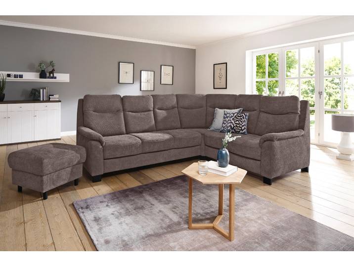 Ecksofa, 265x215 cm, Luxus-Microfaser, Grau (Taupe), Bettfunktion, Vintage, Home-affaire