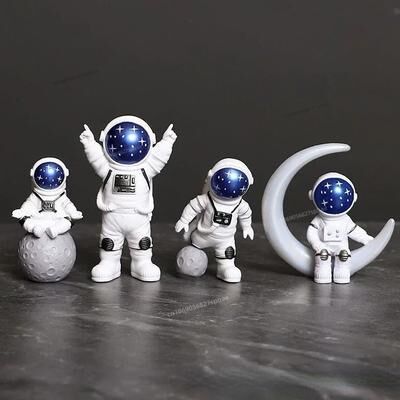 Inspired Finds 4 Piece Astronaut Figurine Set Space Themed Desk Decor & Educational Toy blue 4pcs