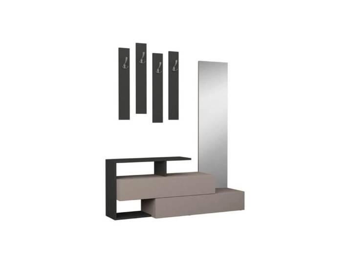 SUBLEEM Meuble d'entrée ANILA Moka clair / Anthracite Marron 4 cintres Un grand miroir Multi-étages