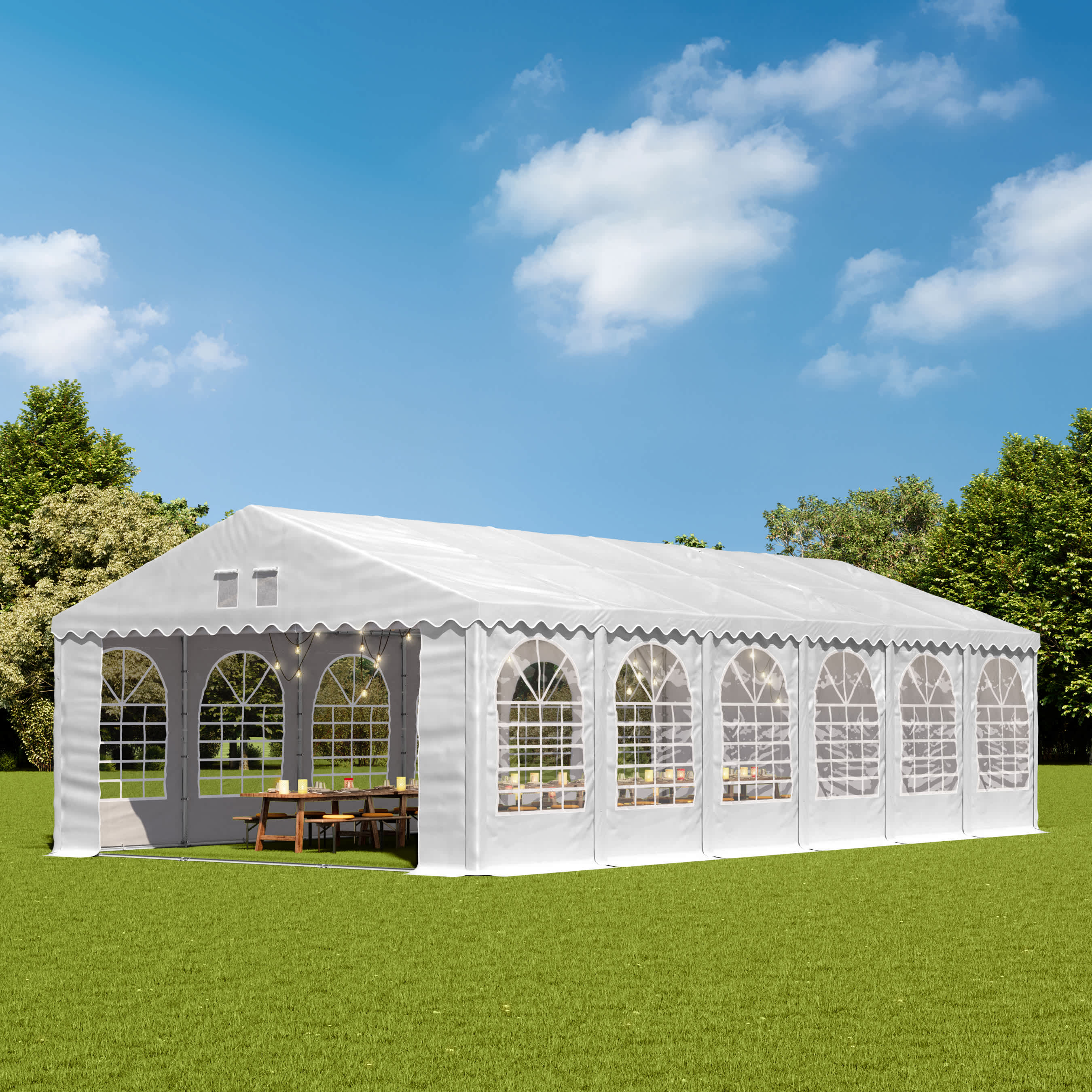 TOOLPORT 6x12m 2.6m Sides Marquee / Party tent w. ground frame, PVC 1400, white - (8544BL)