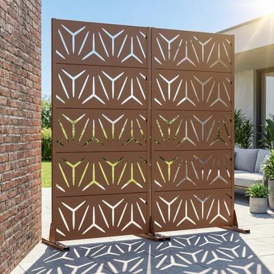 Dovelina Outdoor Freestanding Metal Privacy Screen Decorative Garden Fence (Set of 2)