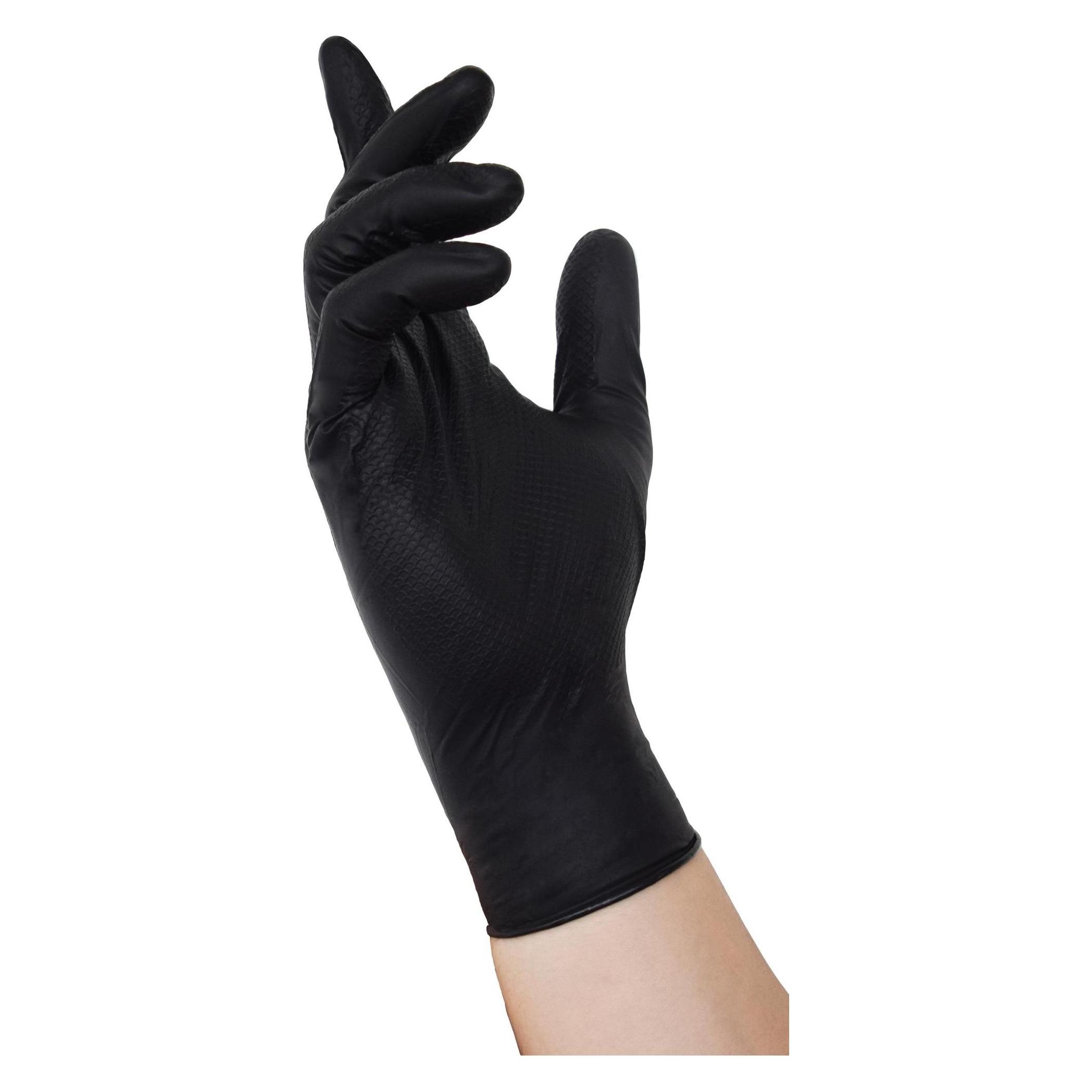 Nitras Einmalhandschuhe schwarz, Tough Grip, 50 Stück in der Box Gr. L (L) (8330-L)
