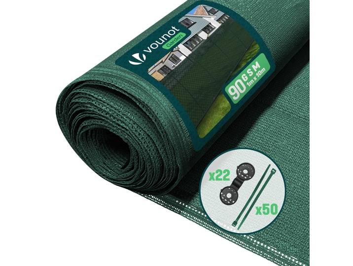 Panneau de clôture VOUNOT® 1 × 10 m\, brise-vue en filet d'ombrage HDPE 90 g/m²\, vert