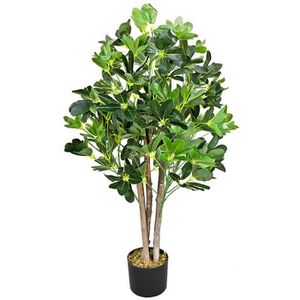 Decovego Kunstpflanze Schefflera Arboricola, Kunstbaum im Topf, mit Echtholzstämmen, Höhe 95 cm