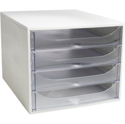 Exacompta ECOBOX Schubladenbox 4 Schübe Kristall, A4/A4+, offene Front, leise, Sicherheitsstopp