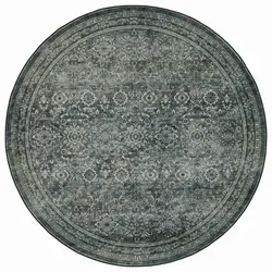 Teppich waschbar VERNANTE Blütenmuster orientalisch Vintage Ø 120 cm Grün-Grau gekettelt 3 mm Flor Wohnräume Empfang | Kadima Design