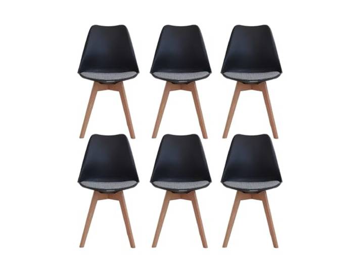 HJhomeheart Skandinavischer Esszimmerstuhl, 6er-Set, Beine aus Massivholz, Gewebtes Gestreiftes Sitzkissen, Küchenstühlen, Modernen Stühlen (Schwarz-6)