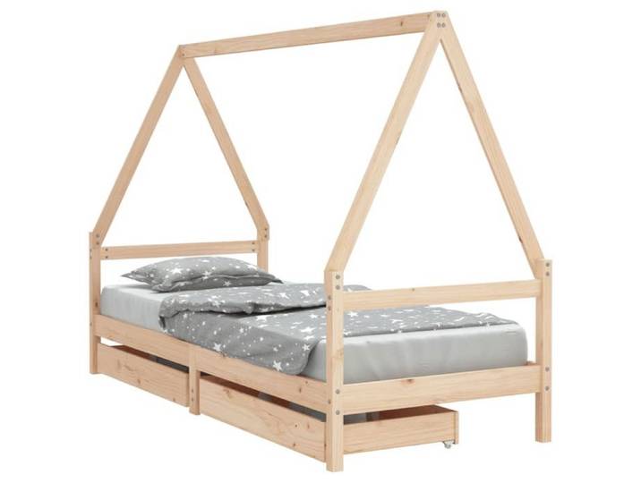 SALE 2026 Lit Jeune tout-petit Brun - Structure de lit pour Fille/Garçon - Cadre de lit enfant avec tiroirs 90x200cm bois de pin ma