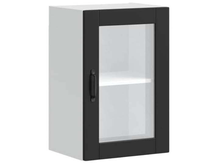 Küchen-Hängeschrank 40 x 31 x 60 cm mit Glastür Porto Schwarz Holzwerkstoff Holzwerkstoff und Glas, Glastüren für schnellen Überblick, 60 kg Tragfähigkeit, für Küche und Vorratsraum, 40 x 31 x 60 cm