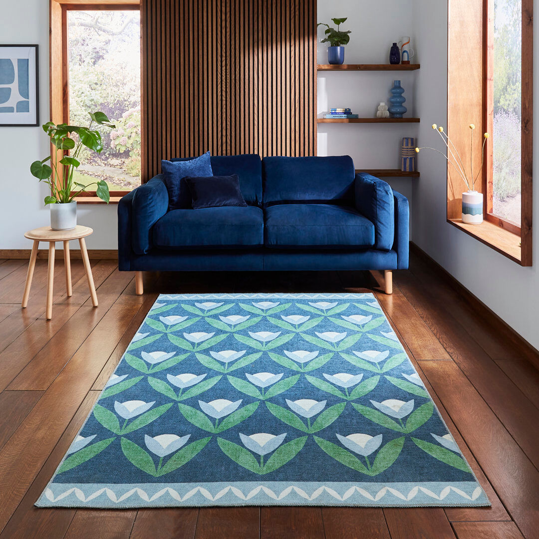 Scion Living Scion Rectangle Floral Area Rug Dark Blue Rectangle 152 x 230 cm