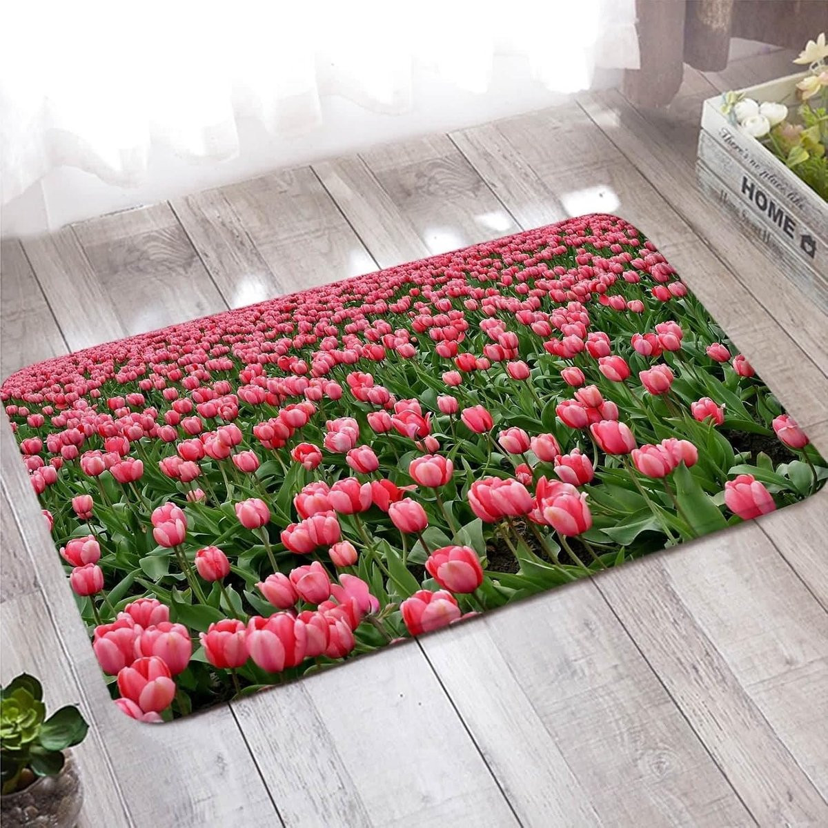 Rode outdoor deurmat met uniek bloemenpatroon - 50 x 160 cm