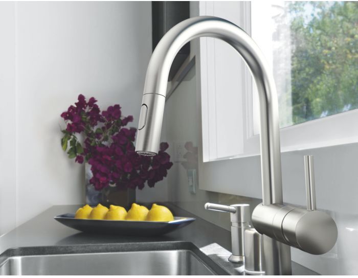 Grohe Minta Küchenarmatur 32321DC2  supersteel, herausziehbare Dual-Spülbrause, C-Auslauf
