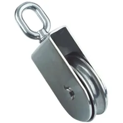 Seil-Block mit Wirbelauge, flach, A2/MS, für Seil 16mm, Rolle 100mm