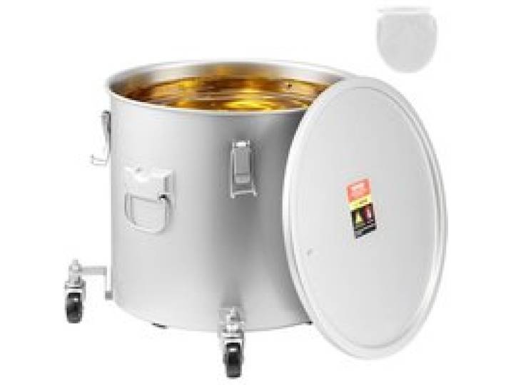VEVOR Frittierfetteimer Ölentsorgungsbehälter 37,8 L mit Rollensockel, Rostfreie Beschichtung aus Karbonstahl, Öltransportbehälter mit Deckel, Filterbeutel zum Filtern von Heißem Speiseöl, Grau