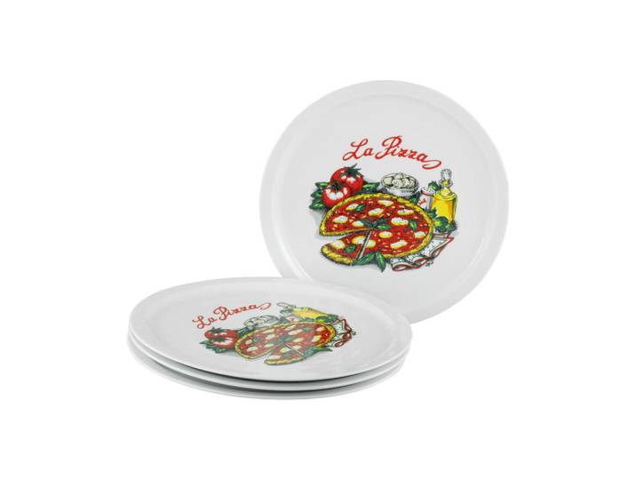 Creatable Pizzatellerset Milano La Pizza, Mehrfarbig, Keramik, 4-teilig, rund, lebensmittelecht, stapelbar, Geschirr, Teller, Teller-Sets
