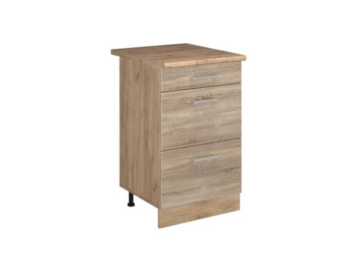 Vicco Küchenunterschrank R-Line, Sonoma/Goldkraft Eiche 50 cm 3 Schubladen · Arbeitsplatte Eiche · Höhenverst. Füße · Leichter Zugriff · Frei kombinierbar