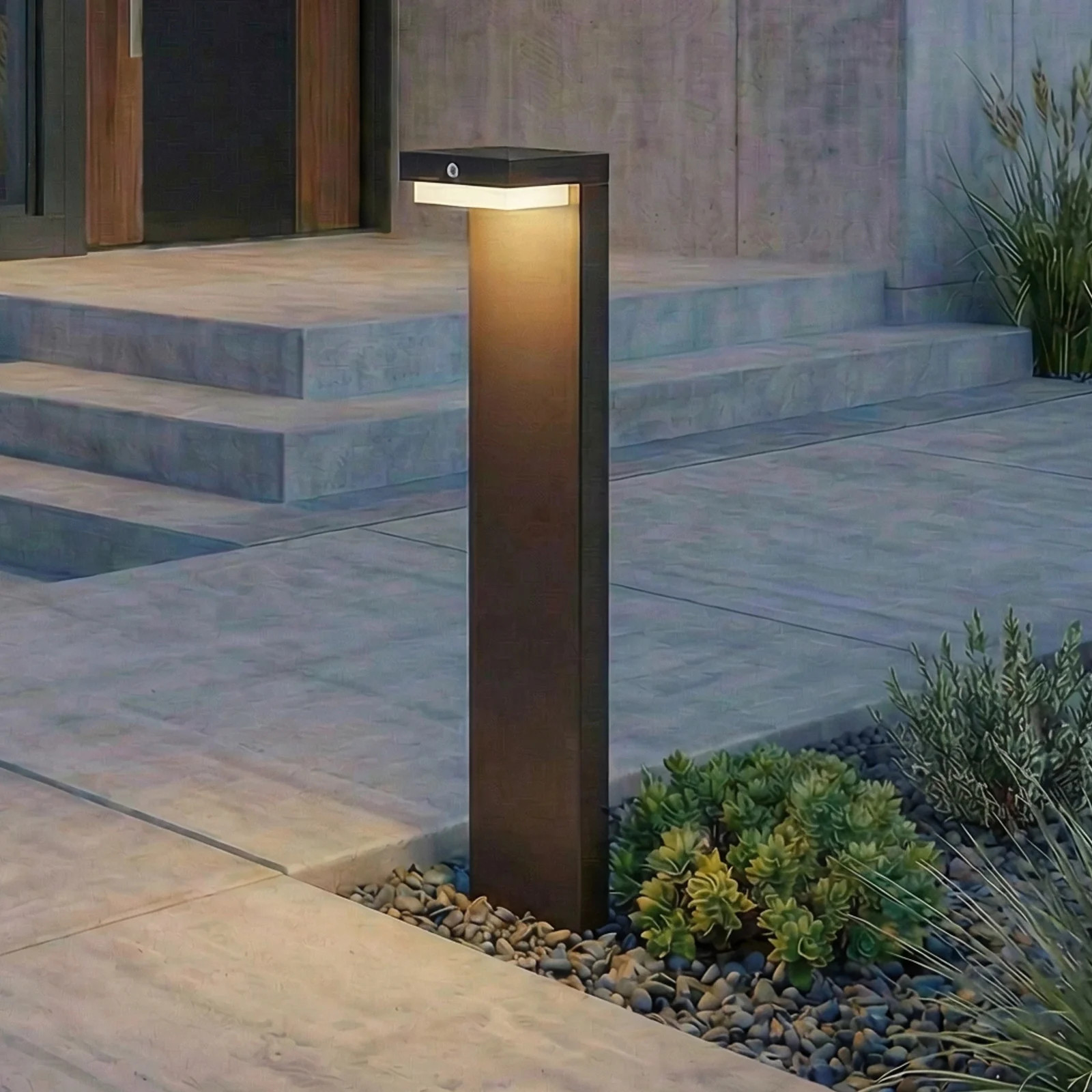 Lindby Eleazar LED solar sokkellamp met bewegingssensor en dimfunctie, zwart, aluminium
