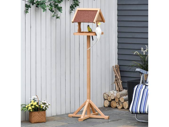 PawHut Mangeoire Oiseaux Extérieur Bois Massif 55x55x144cm