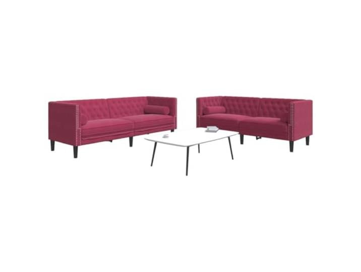 HEFZGDB 2-TLG. Chesterfield Sofa Set mit Nackenrollen Rot Samt, Polstermöbel für Wohnzimmer mit Tufting Design, Bequeme Sitzgarnitur aus Velours für Gemütliches Ambiente