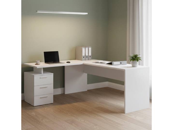 Ascuby - Bureau\, 180x60x75 cm Blanc Brillant\, Angle Italy