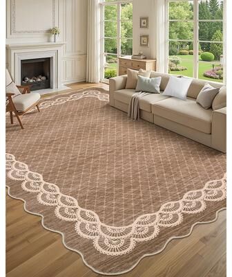 Garvee Lace Bordered Modern Geometric Scalloped Area Rug