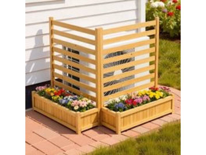 VEVOR Panneau de Clôture Bois 2 PCS Cache Climatiseur Extérieur 91,4x114,3 cm Clôture Décorative Bois Massif pour Cacher Poubelle, Embellir Jardin, Dissimuler Équipement de Piscine, avec 2 Jardinières