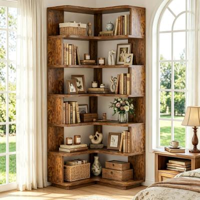 Rackcog 7-Tier Corner Bookcase, Freestanding Display Storage Book Shelf for Living Room, Office & Nursery