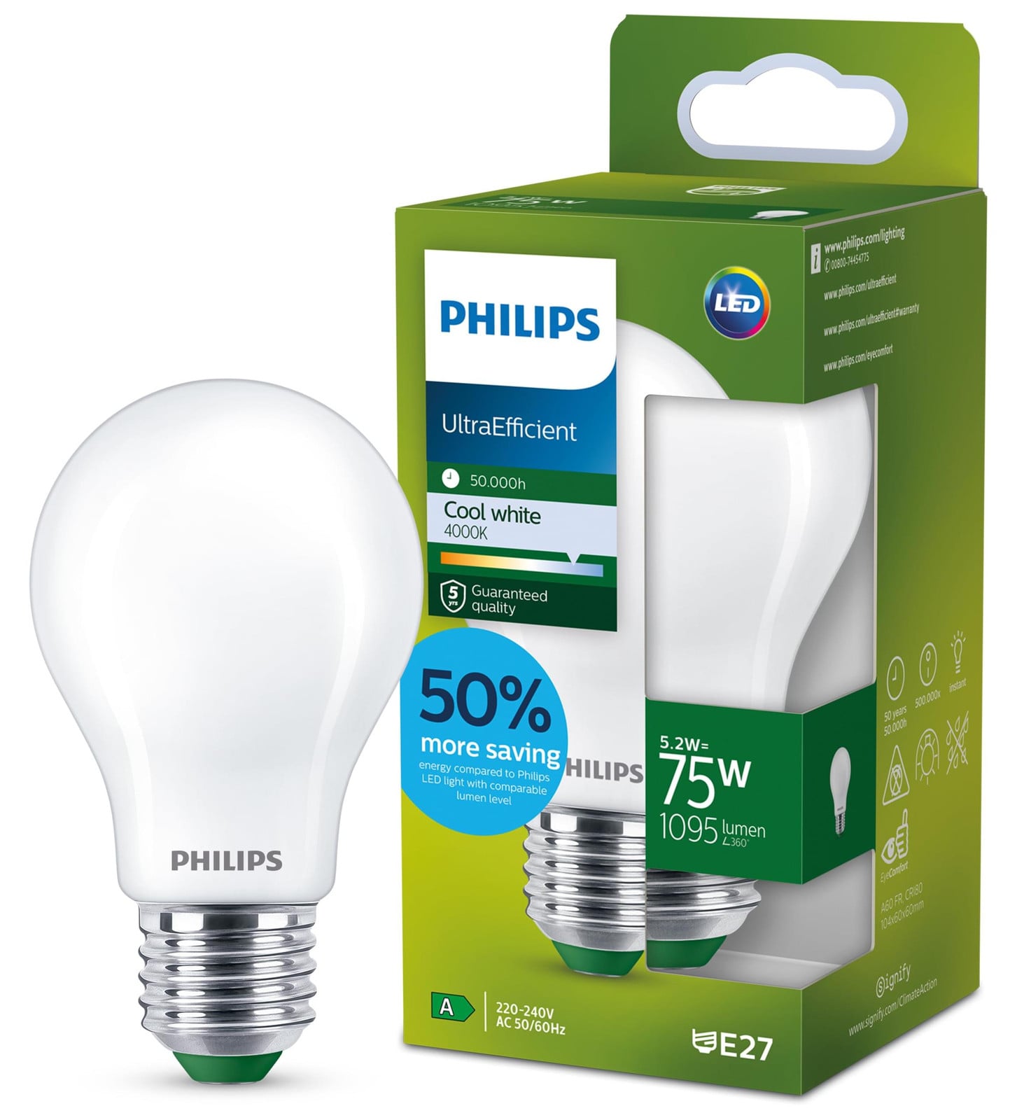 Philips LED gloeilamp A60 E27 koel wit 75W 1095 lm matte afwerking
