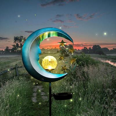 Outdoor Solar Garden Lights Blue Moon And Stars Solar Garden Light, Celestial Pathway Lamp, Warm White LED, Auto Dusk To Dawn IP65 Blue Moon And Stars Solar Garden Light, Celestial Pathway Lamp, Warm White LED, Auto Dusk To Dawn IP65