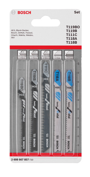 Bosch 5-tlg. Stichsägeblatt-Set Basic for Wood and Metal Basic, T-Schaft 2608667857
