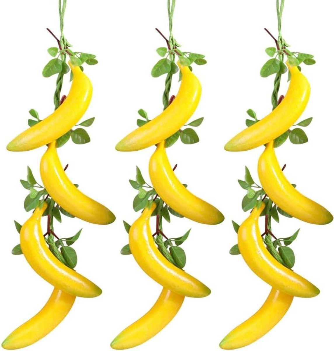 Set van 3 kunstmatige bananen slingers voor decoratie en fotografie - Geel kunstfruit