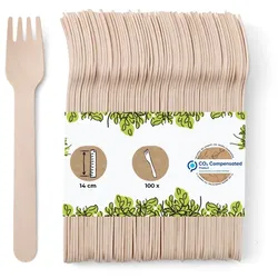 BIOZOYG 100 Stück Kuchengabeln 14 cm Einweggabeln Holz, Partygabeln, Nachhaltige Dessertgabeln, Kompostierbare Holzbesteckgabeln ohne Kunststoff
