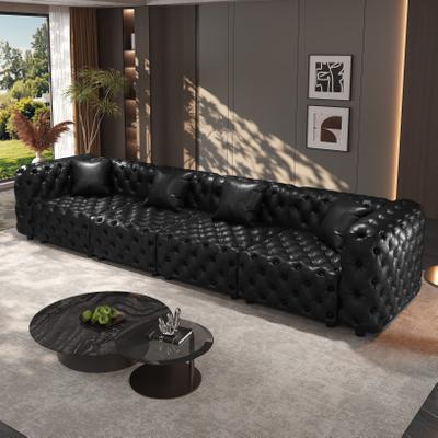 "GDFStudio - 134.4"" Faux Leather 4-Seater Modular Sectional Sofa with Hand Tufted Design & 4 Pillows"