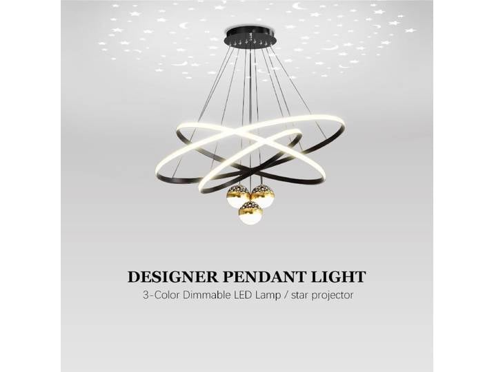 Lustre circulaire multi-niveaux, lustre moderne en forme d'anneau, lampe suspendue LED pour salon, salle à manger, chambre, hôtel, noir