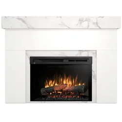 OutInFire AVEN – Freistehender elektrischer LED-Kamin, Mattweiß/Kristallmarmor, 26"