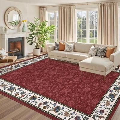 Garvee Traditional Floral Bordered Area Rug