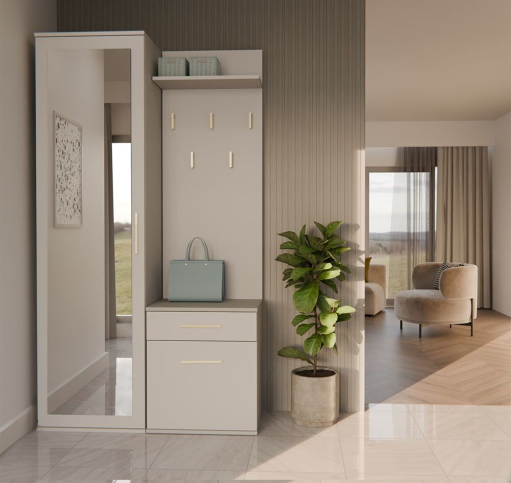 Selsey Penderie d entrée avec armoire et miroir, grège, 100 cm Taupe 100x35x100cm