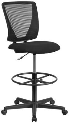 Flash Furniture Mid-Back Mesh Drafting Chair with Fabric Seat and Adjustable Foot Ring