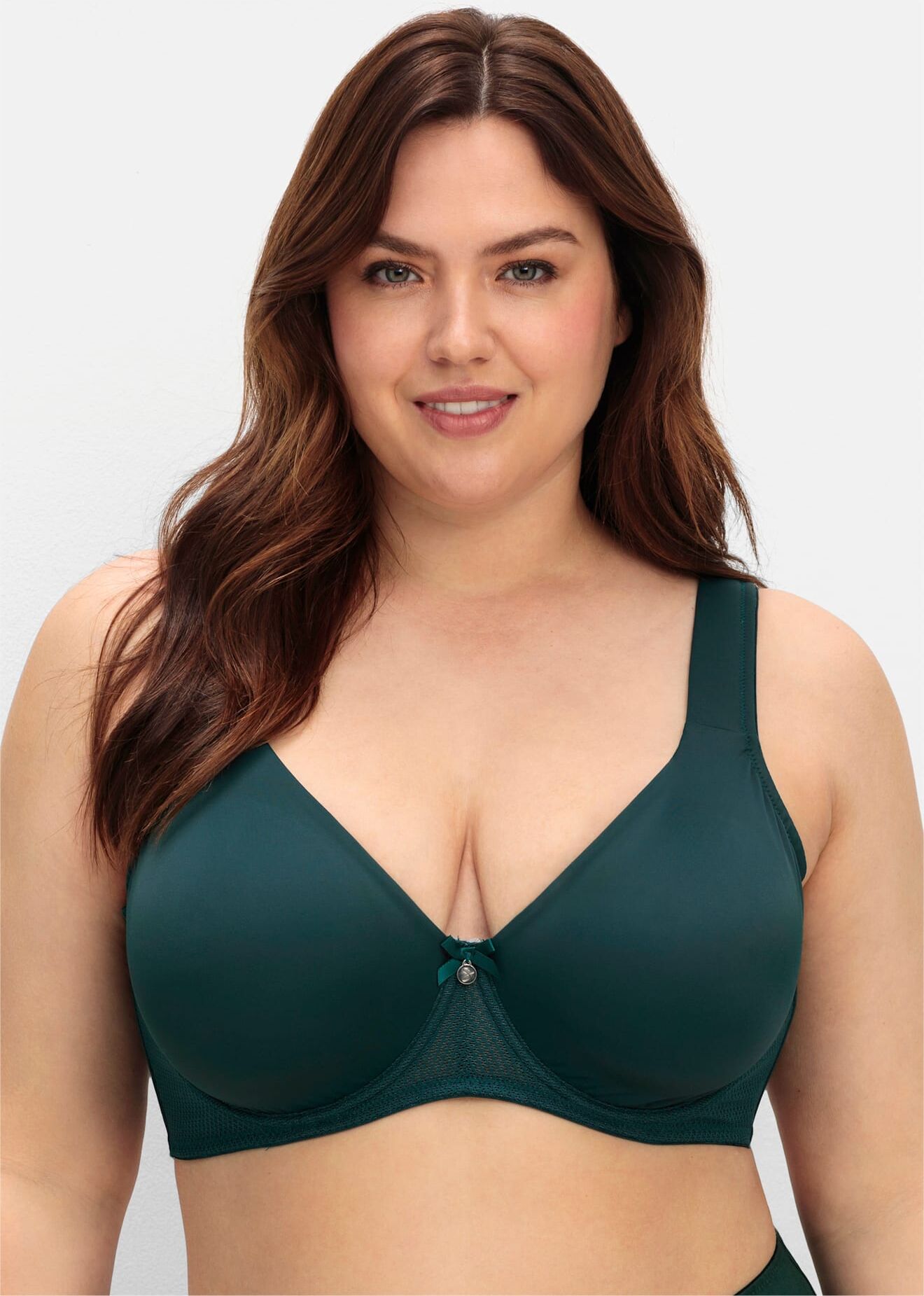 Bügel-BH SHEEGO, Damen, Gr. 85, Cup F, blau (tiefgrün), 82% Polyamid, 18% Elasthan, BHs Bügel-BH tiefgrün 85, Cup F